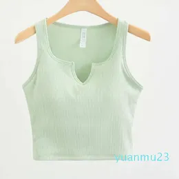 Lu Lu Yoga Lemon Women's T-Shirt مضلعة ديب V Vest Sports Vest