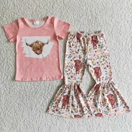 Toddler Western Cow Boy Cow Girl Floral Bell Pants Children Baby Girl Boutique Flower Outfit Wholesale Fall Spring Kids Clothes