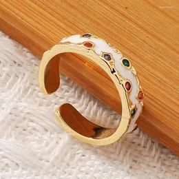 Eheringe Böhmen Emaille Öffnung Verlobung Für Frauen Mädchen Persönlichkeit Gold Farbe Kupfer Geometrische Ring Mode Schmuck Zubehör