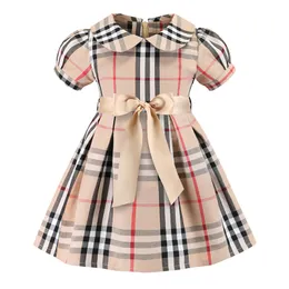 아기 소녀 드레스 여름 여자 소매가 드레스면 아기 아이 큰 격자 무늬 활 드레스 멀티 컬러 무료 배송