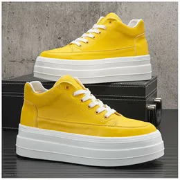 White yellow Leather men Sneakers low Casual Platform Shoes Hip Hop Loafers Chaussure Homme