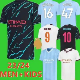 Haaland Soccer Jersey 23 24 De Bruyne Mans Cities Grealish Foden RODRIGO 2023 Football Shirt Uniforms Men Kids Kit Aarez Fans Player Final 9896