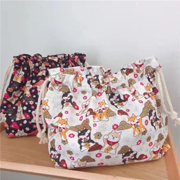 Sacos de compras estilo japonês saco de cordão de algodão dupla camada espessada organizador bolsa bento lancheira armazenamento para estudantes escritório