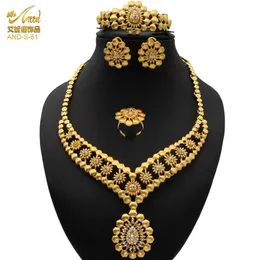 Etiopía Dubai 24K Color oro juegos de joyas para mujer collar de lujo pendientes pulsera anillo India regalos de boda africanos 220406279d