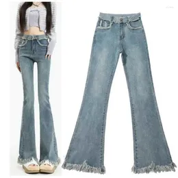 Kvinnors jeans flare denim byxor kvinnor våren hösthög midja tätt blossade byxor storlek 26-32