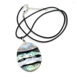 Anhänger Halsketten Natürliches Spleißen Streifen Muschel Halskette Oval Crack Charms Für Frauen Männer Schmuck Trendiges Geschenk