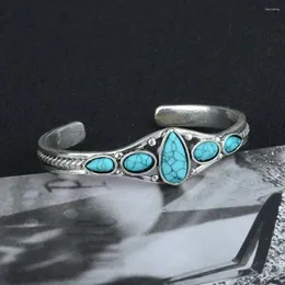 Bangle Vintage Turquoise Carved Hollowed Out Geometric Shape Bracelet Opening Adjustable Wholesale