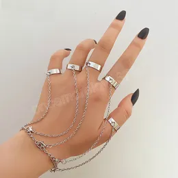 Bracciale da polso punk con anelli di dito per uomini donne geometriche ad anello regolabile coppia di gioielli regali ad anello del bracciale ad anello delle dita