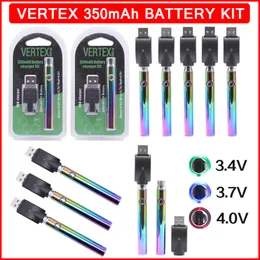 Vertex 350mAh VV Rainbow Vape Battery 510 Thread Cartridges USB Charger Blister Kit Packaging Preheat Vaporizer Variable Voltage Pen Batteries