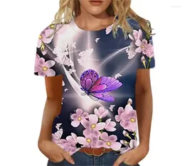 Women's T Shirts Fashion Ladies T-Shirt 3D Butterfly Print Harajuku Woman Top O-Neck Summer Y2K Clothes Short Sleeve Tops