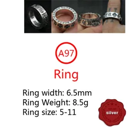 A97 S925 Sterling Silver Ring Fashion الرجعية الصليب زهرة الهيب هوب رسالة صافية ريد تنوعية البانك هدية المجوهرات للعشاق