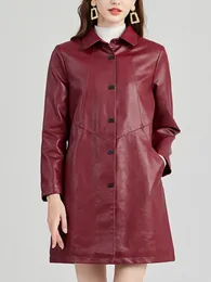 Женские куртки QOERLIN, женская куртка из искусственной кожи, однобортное пальто с лацканами и пуговицами, искусственное пальто с карманом, осенне-зимний плащ