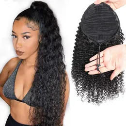 4B 4C KINKY CURLY BRAZILIAN HISH HIRH PONYTAIL Extension Piece Piece Natural Long Long Human Hair Campstring Pony With Clips in Women 140G