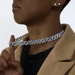 Iced Out Miami kubański Link Chain męskie różowe niebieskie białe łańcuchy 15mm gruby naszyjnik bransoletka moda Hip Hop biżuteria