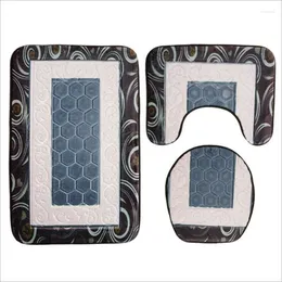 Carpets Occident Style Embossing 3D Hexagon Pattern Flannel Toilet Pad 3PCS Bathroom Floor Mat Set Anti-Skid Rugs