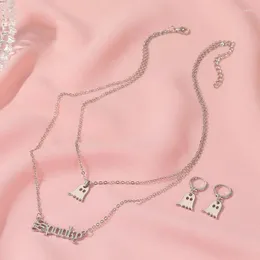 Collana Orecchini Set Doppio Strato Lettera Divertente Elfo Accessori di Halloween Regalo Gioielli di moda