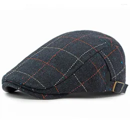 Berets HT4289 Homens Vintage Xadrez Ivy Sboy Flat Cap Retro Artista Pintor Beret Chapéus para Primavera Outono Listrado