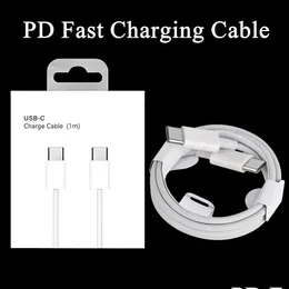 كابلات الهاتف الخليوي 1M 3ft 2M 6ft USB C إلى الكتابة L S PD 18W 20W شحن سريع لشاحن سلك عالي الجودة مع تجزئة DELIV DHDWR