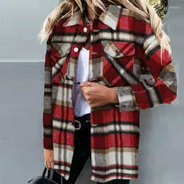 Women's Jackets Winter Fleece Jacket Women Plaid Coat Fall Warm Checkered Outerwear Female Long Sleeve Tops Shirt Fashion 2023