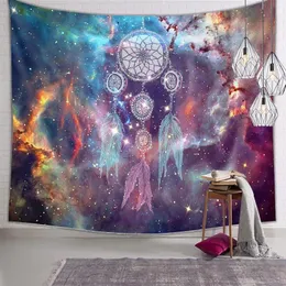 Tapeçarias Dream Catcher Tapeçaria Colorida Pena Céu Estrelado para Quarto Sala de estar Dormitório Decoração de suspensão de parede