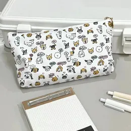 Papelaria japonês lona filhote de cachorro grande capacidade impressão estudantes do ensino médio bonito saco armazenamento caneta caixa