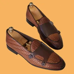 Klänningskor Brown Loafers för män Black Business Pu Leather Knit Mens Handmade Storlek 38 48 Mokasiner 231102