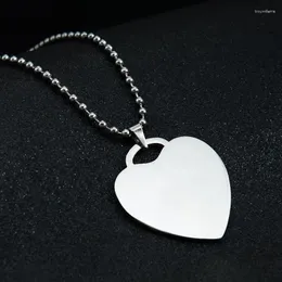 Collares colgantes Forma de corazón en blanco Espejo de acero inoxidable Encantos polacos Mujeres con cadena de cuentas para llaveros grabados DIY