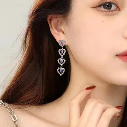 Dangle & Chandelier Korean Fashion Purple Zircon Love Tassel Dangle Earrings For Women Hollow Heart Charm Drop Earring Boucle Oreille Fine Jewelry