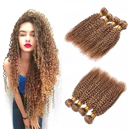 Kinky Curly Human Hair Weave 4 Bundles 27 Honey Blonde Pure Colored Brazilian Virgin Curly Human Hair 4Pcs Tressen Haarverlängerung 17837061