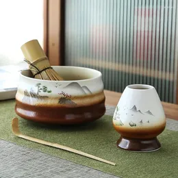 Conjuntos de chá 4 pçs/set Matcha Conjunto de Chá Cerâmica Forno Mudança Tigela Tradicional Ferramentas Artesanais Interior Cultura Japonesa Presente