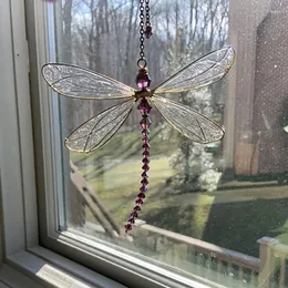 Decorative Figurines Dragonfly Shape Crystal Pendant Metal Wing Wind Chime Home Window Car Ornaments For Wall Garden Decoration 87HA