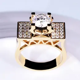 Anéis de Cluster Hoyon 14k Amarelo Anel de Cor de Ouro para Homens Unissex Real 1 Diamante Jóias Gemstone Anillos de Box Mulheres