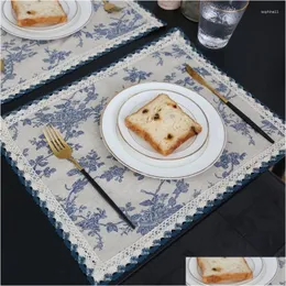 Tapetes Pads Tapetes de Mesa Moderno Pano Pastoral À Prova D 'Água Placemat Simples Mat Placa de Café Pad Azul Floral Tecido de Algodão Decoração de Casa 1 Pcs Dhnzj