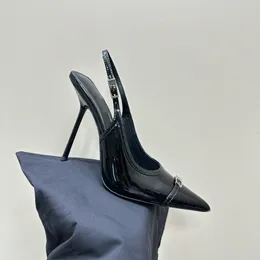 Décolleté da donna quadrati in pelle verniciata di alta qualità Décolleté da donna con cinturino posteriore Slingback Tacchi alti sottili Punta a punta Sandali di moda sexy Décolleté con rete 6,5 / 10 cm