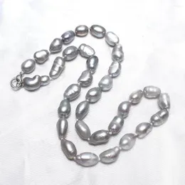 Collane con ciondolo YYW Gioielli di moda Collana di perle d'acqua dolce naturali Filo di cristallo Grigio 8-9 mm di lunghezza per le donne Regalo di nozze