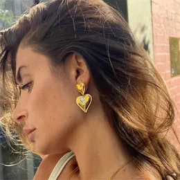 Luxus Trendy Doppel Herzförmige Ohrringe 18K Edelstahl vergoldet Glatte Liebe Titan Tropfen Ohrringe Für Frauen GC2430