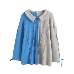 Kurtki damskie Bebobsons Oryginalny niszowy design niebieski szary patchwork jesienny płaszcz elastyczna podstawowa odzież wierzchnia