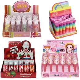 24pcs/pudełko mokry połysk kryształowa galaretka kawaii lśnienie lipgloss brokatowy płynny szminka usta