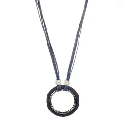 Colares de pingentes 2023 Círculo de ligas de liga azul de colar para mulheres/homens longos demonstrações de couro minimalismo jóias sr.