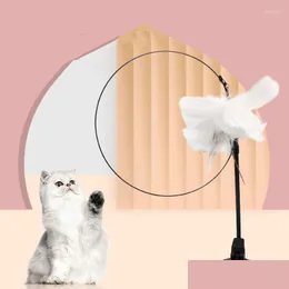 Cat Toys Cat Toys Simation Bird Interactive Toy Funny Feather Stick With Bell Suction Cup Base Teaser Wand för Kitten Supplies Drop de DHVK4