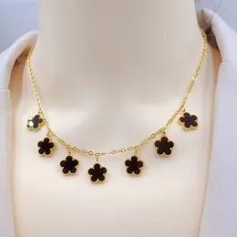 Toppdesigner halsband mode smycken fyra klöver hänge halsband 7 blommor silver söt 18k guld roskedja mor till pärlkedja för kvinnliga flickor smycken