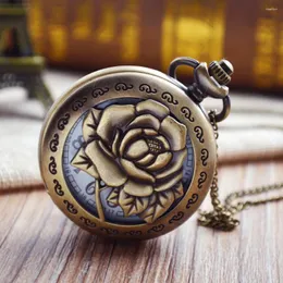 Pocket Watches Luxury Flower Carving Case Quartz Watch for Men Women Gifts Present Fob Chain Pendant Manlig halsbandsklocka