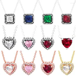 Hängen Original Multicolor Timeless Elegance Elevated Heart Collier 925 Sterling Silver Necklace For Fashion Bead Charm DIY Jewelry