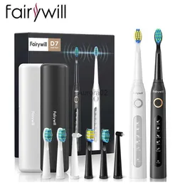 فرشاة الأسنان الكهربائية استبدال رؤوس Fairywill Sonic Sonic Toothbrush Ultra Fast USB شاحن مضاد للماء IPX7 5-mode fw-507 مع 3 فرشاة هدية yq231103