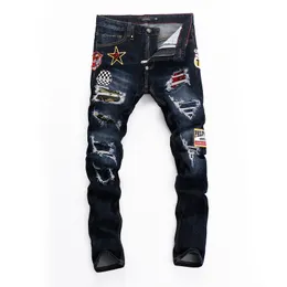 Men's Jeans Mens Clothing Denim Pants for Man Metallic Button Zipper Embroidery Dancing Party Trousers Slim Blue PP Cowboy Clothes Grey Hole Cat whisker 1978 Trendy