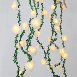Strings 10/20/40 LED Rose Flower Fairy Light Green Leaf Vine String Christmas Garland For Wedding Party Holiday Decor