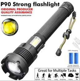 Most Powerful Tactical Hunting Flashlight Super bright Long shot P70 COB Rechargeable Flashlight Torch 7 lighting Mode Zoom Camping lamp Lights