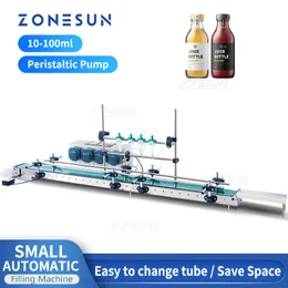 ZONESUN Small Production Line Liquid Filling Machine Peristaltic Pump Conveyor Bottle Jar Drinks Water Juice ZS-DTPP100C4