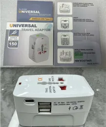 Allt i en Global International Smart Dual USB + PD Socket World Power Type C Adapter Charger World Travel AC Power Charger Adapter med au US UK EU Plug Retail Box