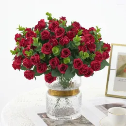 Decorative Flowers 11 Heads Artificial Rose Bouquet Temperament Multi Color Silk Fake For Home Wedding Party Decoration